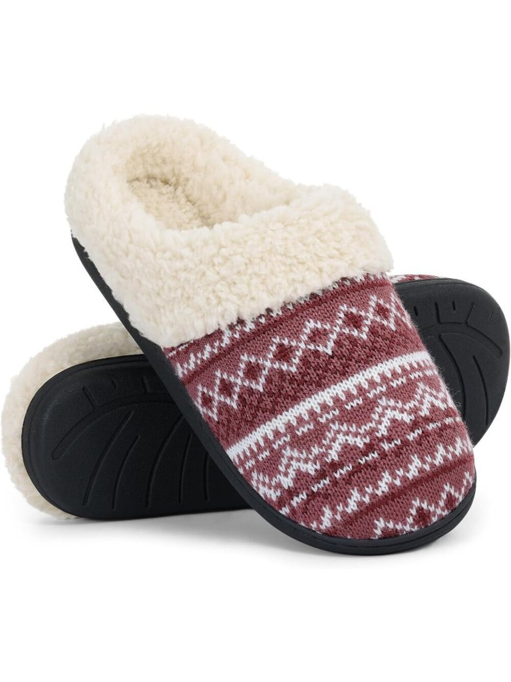 Women's Boho Burgundy Comfy Wool Like Lined Closed Toe Warm Knit Slipper Shoes
